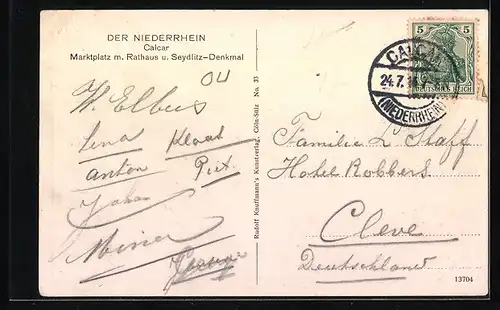 AK Calcar, Marktplatz mit Denkmal