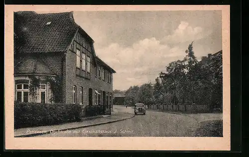 AK Pattensen, Dorfstrasse mit Geschäftshaus J. Schmitt