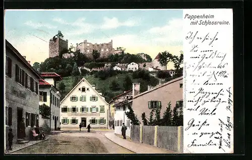 AK Pappenheim, Strassenpartie mit Blick zur Schlossruine