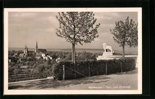 AK Mühlhausen i. Thür., Teilansicht mit Kirche vom Ehrenmal aus