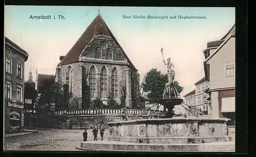 AK Arnstadt i. Th., Bonifazius Kirche mit Brunnen