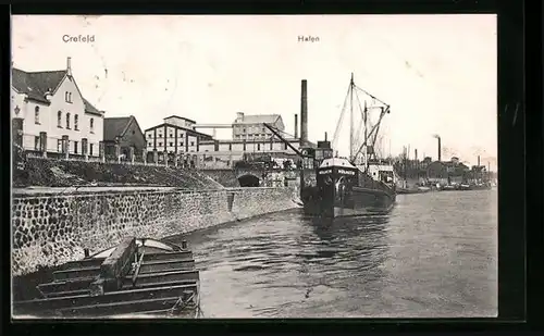 AK Crefeld, Hafen mit Dampfer Mülheim