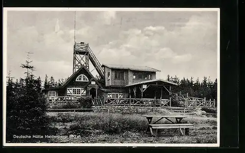 AK Manebach-Ilmenau /Thür. Waldgebirge, Heidenberg mit Deutscher Hütte