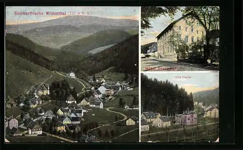 AK Wildenthal /Erzgeb., Hotel Drechsler, Ortsansicht aus der Vogelschau
