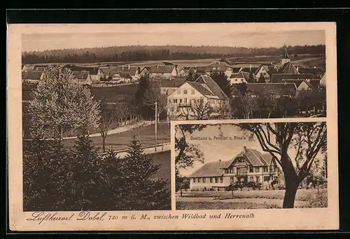 AK Dobel, Ortsansicht aus der Vogelschau, Gasthaus und Pension zum Rössle