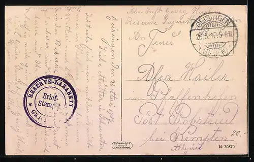 AK Geisingen, Ansicht vom Reserve-Lazarett