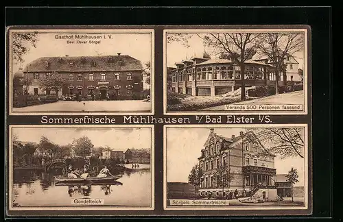 AK Mühlhausen / V., Gasthaus, Veranda, Gondelteich