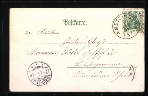 Lithographie Reutlingen, Ortsansicht mit Oberer Wilhelm-Strasse