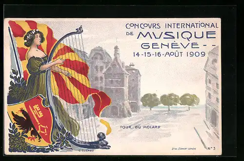 Künstler-AK Geneve, Concours International de Musique 1909, Tour du Molard