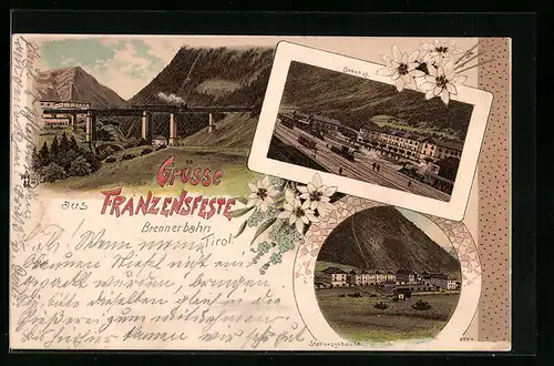 Lithographie Franzensfeste, Ortsansicht mit Bahnhof