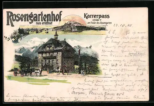 Lithographie Karerpass, Gasthof Rosengartenhof