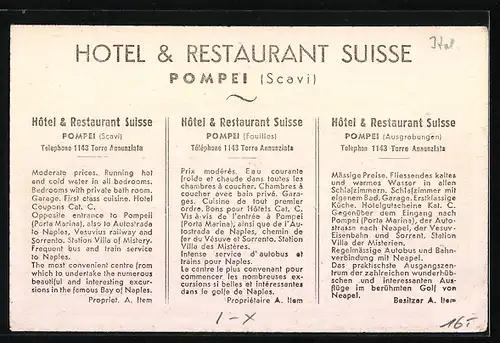 AK Pompei, Hotel & Restaurant Suisse