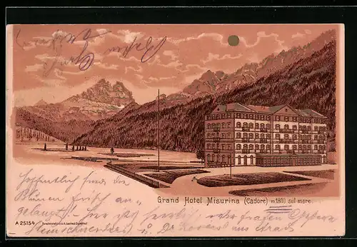 Mondschein-Lithographie Misurina i. Cadore, Grand Hotel Misurina