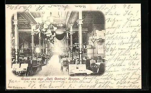 AK Bremen, Innenansicht d. Cafe Central
