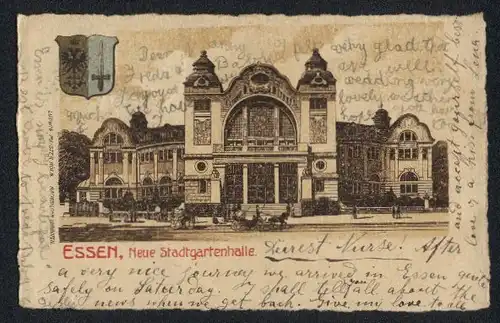 Lithographie Essen, Neue Stadtgartenhalle, Wappen