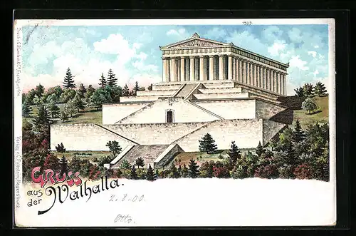 AK Walhalla, Tempel Anlage auf Berghang