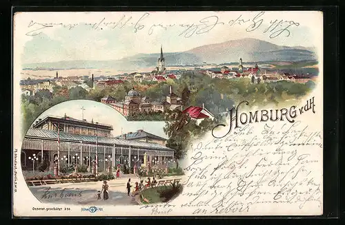 Lithographie Homburg, Totalansicht & Parkpartie