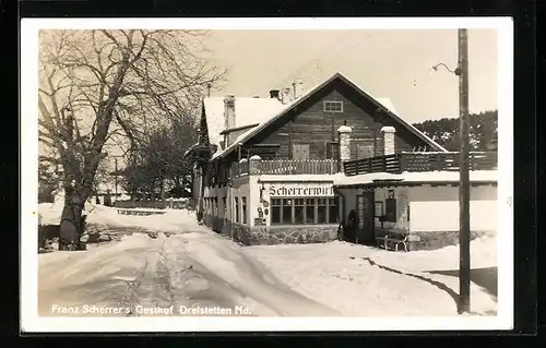 AK Dreistetten, Franz Scherrer`s Gasthof im Winter