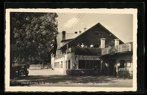 AK Dreistätten, Gasthof Zum lustigen Scherrerwirt, Strassenansicht