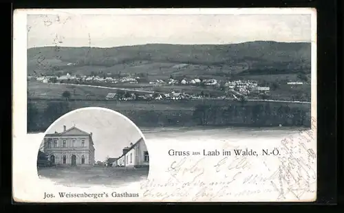 AK Laab im Walde, Totalansicht, Jos. Weissenberger`s Gasthaus