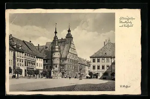 AK Hildburghausen, Marktplatz mit Rathaus