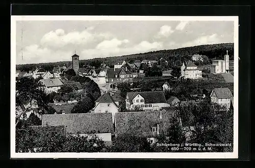 AK Schömberg i. Würtbg., Blick über Dächer auf die Kirche