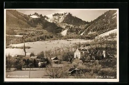 AK Brannenburg am Inn, Blick über den Ort auf die Berge