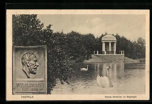 AK Krefeld, Deuss-Denkmal im Stadtwald