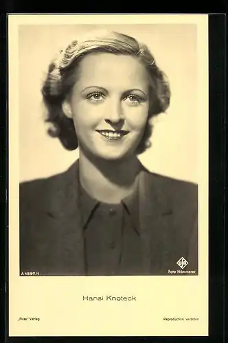 AK Schauspielerin Hansi Knoteck lächelnd porträtiert