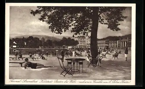 Künstler-AK Baden bei Wien, Thermal-Strandbad