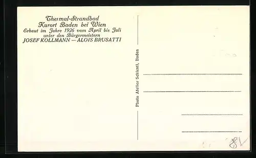 Künstler-AK Baden bei Wien, Thermal-Strandbad