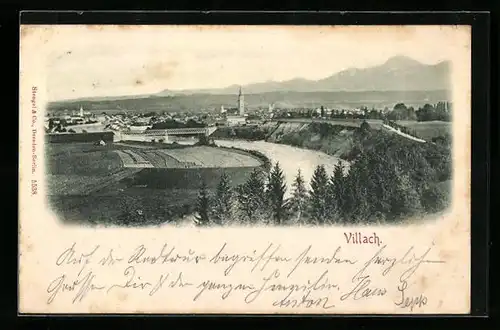 AK Villach, Ortsansicht mit Flusslauf