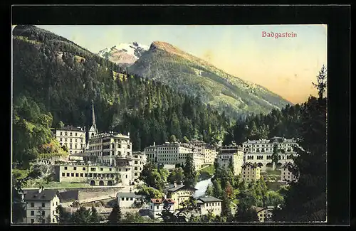 AK Badgastein, Ortsansicht mit Bergkulisse