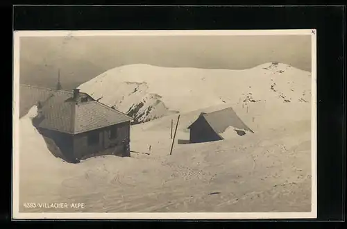 AK Villacher Alpe, Kleine Häuser im Schnee