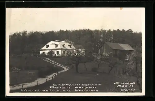 AK Weidlingbach, Windischhütte, Gasthaus Peter Hauser mit Strasse aus der Vogelschau