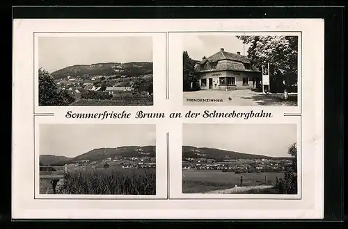 AK Brunn /Schneebergbahn, Gasthaus-Pension K. Oedendorfer, Teilansicht mit Brücke, Gesamtansicht