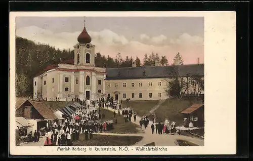 AK Mariahilferberg in Gutenstein, Besucher bei der Wallfahrtskirche
