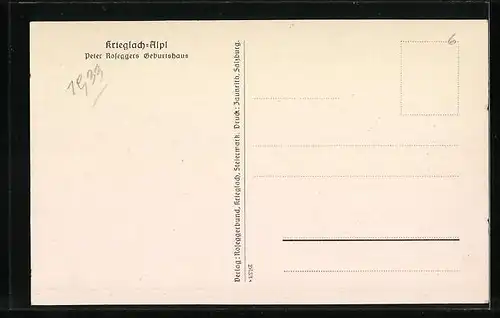 AK Krieglach-Alpl, Peter Roseggers Geburtshaus