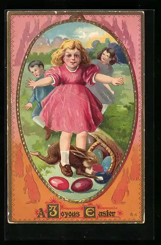 AK Mädchen und Osterhase zum Feste