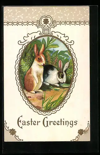 AK Zwei Osterhasen im Grünen
