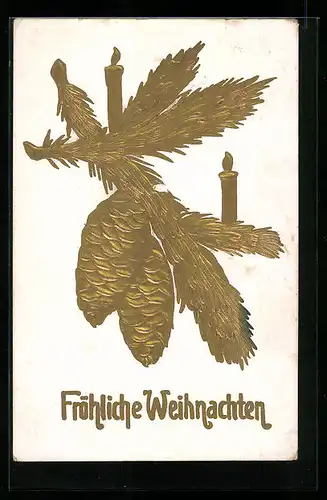 AK Tannenzweig mit Kerzen zu Weihnachten