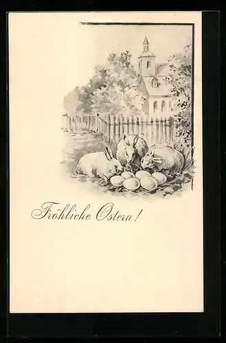 AK Osterhasen knabbern am Salat