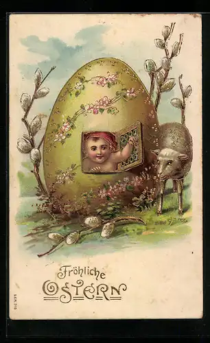 AK Kind im Osterei