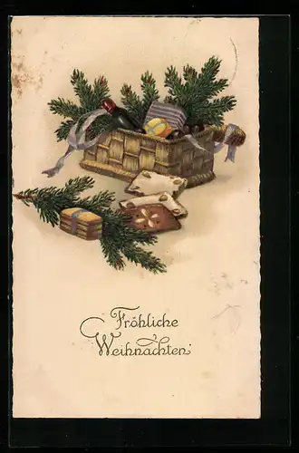 AK Geschenkekorb mit Lebkuchen zu Weihnachten