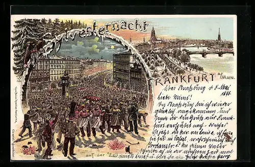 Lithographie Frankfurt a. Main, Sylvesternacht auf der Zeil