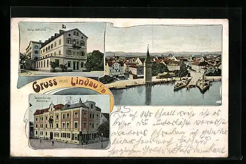 AK Lindau i. B., Ortsansicht und Hotel Helvetie