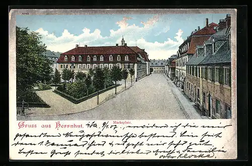 AK Herrnhut, Blick auf den Marktplatz