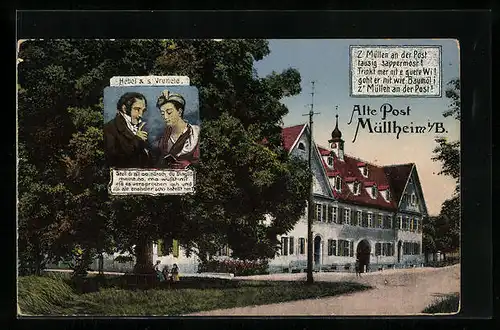 AK Müllheim i. B., Gasthaus Alte Post, Hebel & s`Vrenele