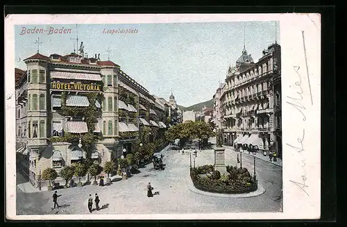 AK Baden-Baden, Leopoldplatz und Passanten