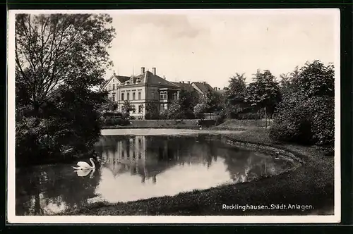 AK Recklinghausen, Städt. Anlagen mit Teich